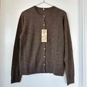 Muji crew neck cardigan, Yak mix Wool, Mocha brown, NWT